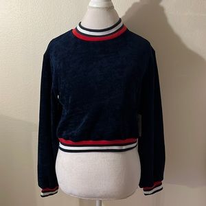 J.O.A. Varsity Stripe Pullover Navy Corduroy knit sweater size M